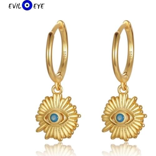 EVIL EYE Micro Pave Blue Zircon Turkish Evil Eye Drop Earrings 925 Sterling Silver Dangle Earrings for Women Fine Jewelry ES33