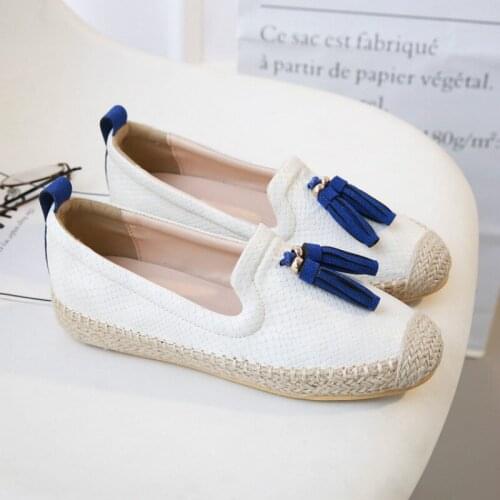 Womens Shoes 2020 New Tassel Flat Comfortable Fisherman Shoes Vacation Loafer Shoes Rattan Straw Woven Casual Shoes Women