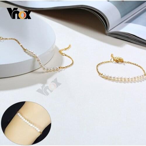 Vnox Elegant Freshwater Pearl Charm Bracelets for Women Lady Jewelry Stainless Steel Chain Birthday Anniversary Gifts for Her