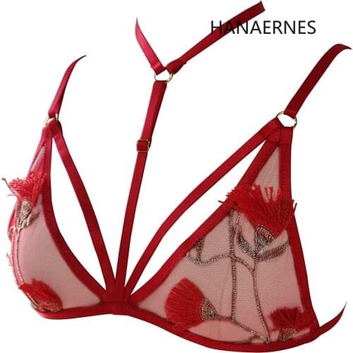 HANAERNES Womens RED Sexy Lace Bra Hollow Bra Bralette Ladies Underwear Exquisitely Embroidered Underwear Bra Adjusted-straps
