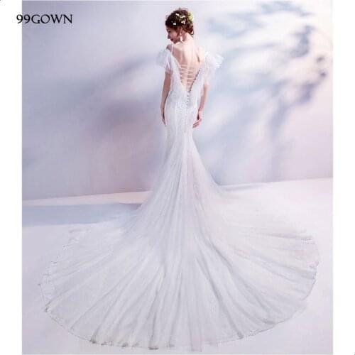 99GOWN 2021 Wedding Ceremony Dress For Women Elegant Court Train Long Wedding Dresses Embroidery Ruffled Wedding Gown