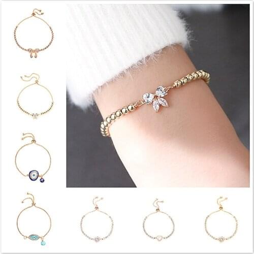 1@# 2020 New Chain Link Bracelet Style Bracelets Zircon Rose Golden Heart Round Bow Bangles For Gifts Accessories