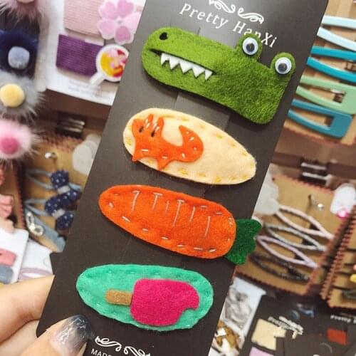 1pc Cartoon Cute Hair Clips For Girls Felt Fabric Hairpins Carrot Rabbit Crocodile Fox Animal Pattern Kids Hair Accessories