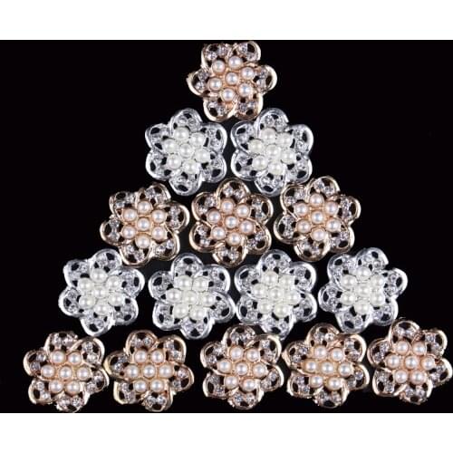 120pcs/lot)Wholesale Round Pearl Crystal Rhinestone Button Artificial Alloy Button For Girl Bridal/Wedding Decoration