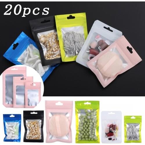 20Pcs Matte Zip Packaging Bag Plastic Bag Aluminum Foil Hologram Food Pocket Small Waterproof Zipper Resealable Storage Pouches