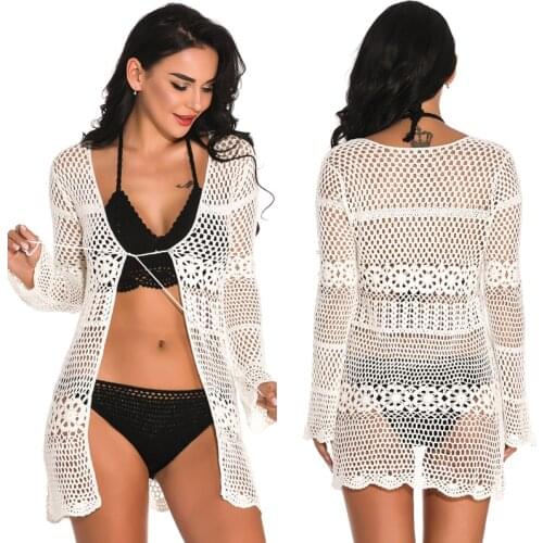 2019 Summer Women Bikini Cover Up Floral Lace Hollow Crochet Swimsuit