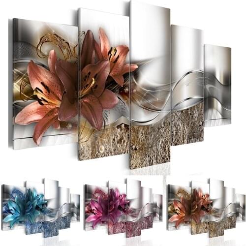 2019 No Frame Fashion Wall Art Canvas Painting 5 Pieces Abstract Lines of Magnolia Flowers Modern Home Decoration