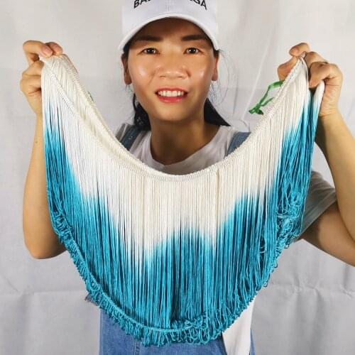 Latin Fringe Tassel lace 5 Yards Rayon Seablue macrame loop bottom trimming Blue latin dress samba wear tie dye gradient 25cm