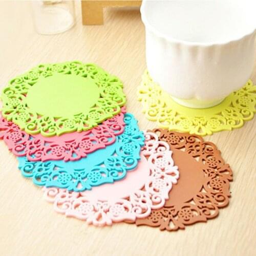 6Pcs/Lot Candy Color Lace Flower Silicone Coaster Coffee Table Cup Anti-slip anti-scald Kitchen Mat Pad Placemat Cooking Tools