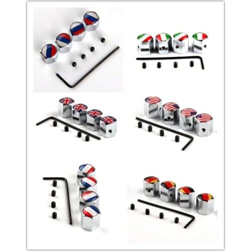 POSSBAY Antitheft Stainless Silver Car Wheel Tire Valves Tyre Air Caps Cover Russia UK US Italy France German Flag