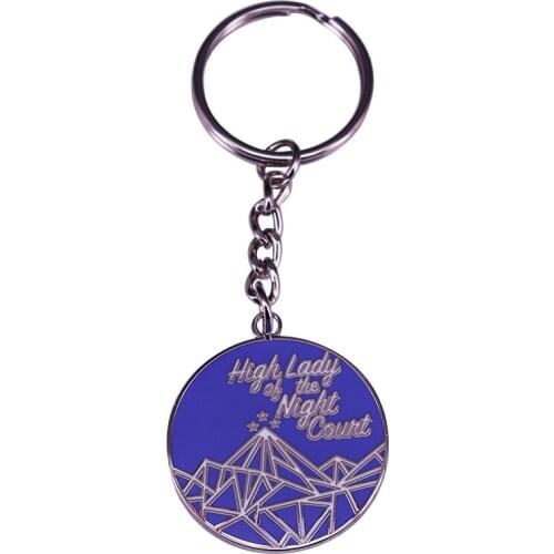 High Lady of The Night Court Keychain Blue round button Key ring mountain diamond jewelry
