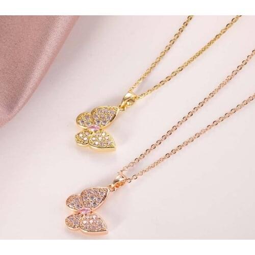 Fashion Crystal Butterfly Pendant Necklace Stainless steel Chain For Women Girls Animal Charms Choker Jewelry Party Gifts