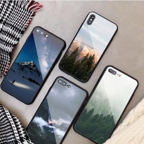 Mountain Forest Clouds Tempered Glass Phone Case For iphone 12 11 Pro Max 5 6 7 8 PLUS X XS XR XSMax Shell