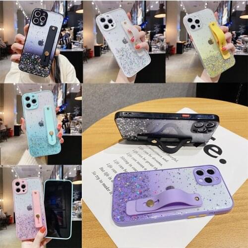 Stand Holder Case For Huawei Y6 2019 Y5P Y6P Y7P Mate30 P30 Lite P40 Pro Nova 7I Honor 8A Transparent Glitter Bumper Phone Cover