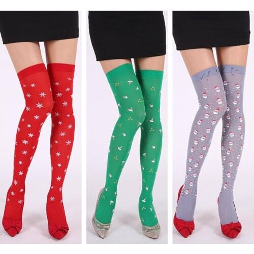 Harajuku Print Long Tube Over The Knee Socks New Santa Claus Two-color Stage Sexy Transparent Thin Section Halloween High Socks