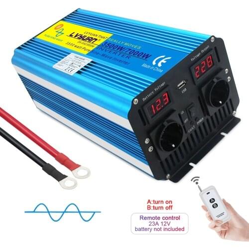 LED Display 7000W Peak US Socket Dual 3.1A USB Pure sine wave Power inverter DC 12V/24V TO AC110v-240V Dual AC Socket inverter