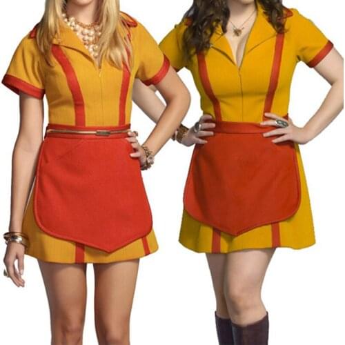 Carnival Halloween Lady 2 Broke Girls Uniform Costume Waiter Waitress Outfit Cosplay Fancy Party Dress