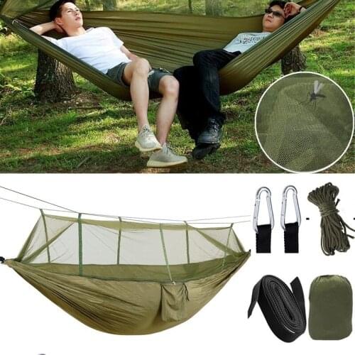 Camping/garden Hammock with Mosquito Net Outdoor Furniture 1-2 Person Portable Hanging Bed Strength Parachute Fabric Sleep Swing