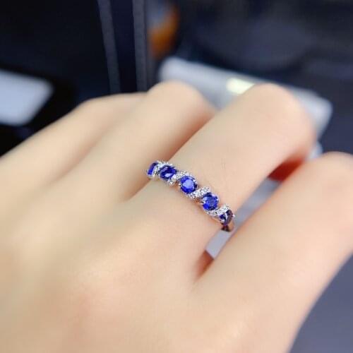 3X3mm Sapphire Zircon 5A Grade Womens Ring Natural Gemstone Jewelry 925 Silver Inlay Adjustable Size Anillos Mujer