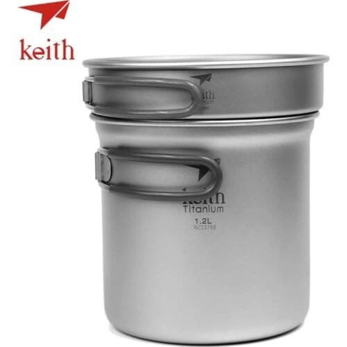 Keith Pure Titanium Pots Set Camping Cookware Tableware Travel Picnic Utensils Cooking Set Bowl Pot Pan Outdoor Hiking Cooker