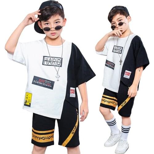 2Pcs Boys Hip Hop Clothes Set T-shirt + Shorts Street Dance Costume Kids Sport Suit Summer Casual Wear White Black 3-11 Years