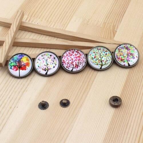 Lovely hand-painted colored drawing trees colours 28MM antique brass Snap button DIY Handmade Sewing quilt Bag accessories 5pcs