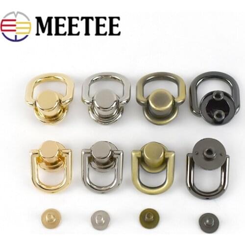 Meetee 5pcs Metal Round D O Ring Stud Side Clip Bag Screw Nail Rivet Strap Connector Hang Buckle DIY Purse Leather Accessories