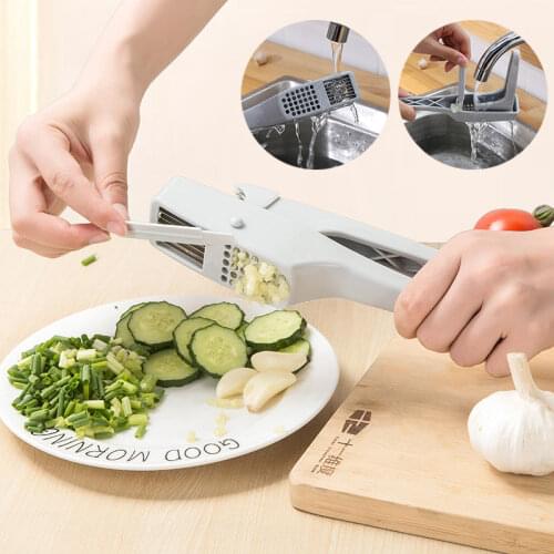 Multifunction Garlic Press & Slicer Tool Slicing and Grinding Plastic White/Gray Garlic Press Fruit and Vegetable Cooking Tools