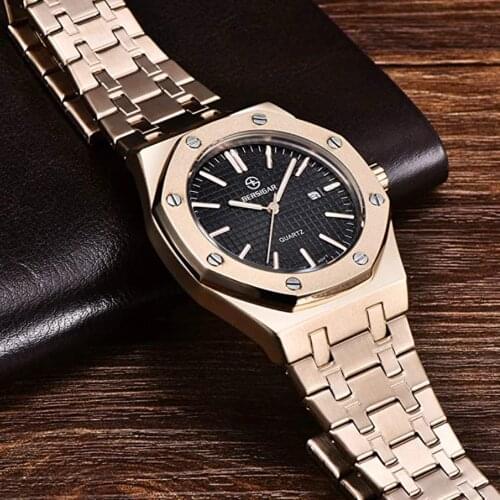 BERSIGAR Fashion Quartz Watch Stainless Steel Waterproof Business Sport Mens Watches Brand Luxury Wristwatch Relogio Masculino