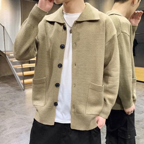 2021 Spring Autumn New Fashion Mens Wear Knitted Sweater Casual Loose V-neck Single-breasted Solid Color Knitwear Cardigans E93