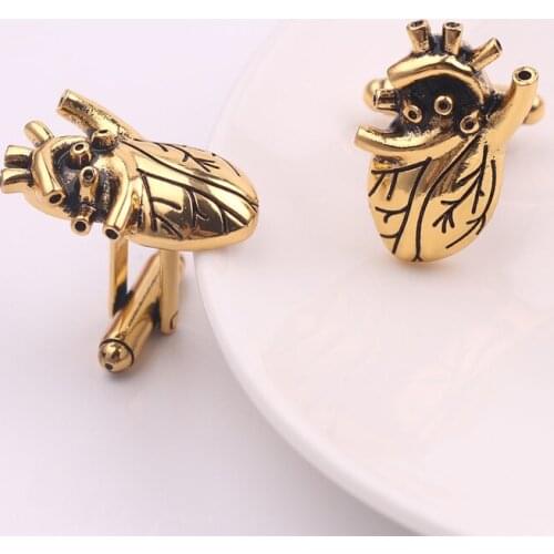 New Arrival Men Fashion Cufflinks Gold Color Bloody Heart Design Cuff Links For Doctor Cuff Button Gifts For Men Accessories