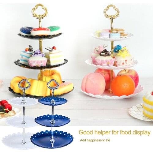 New 3 Tier Cake Stand Afternoon Fruit Dessert Plates Party Tableware Bakeware Plastic Tray Display Rack Cake Decorating Tools
