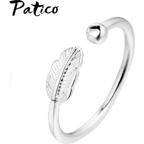 New Engagement 925 Sterling Silver Open Feather Rings Adjustable Size Girl Jewelry Gift Fashion Korean Trend Jewelry Bijoux