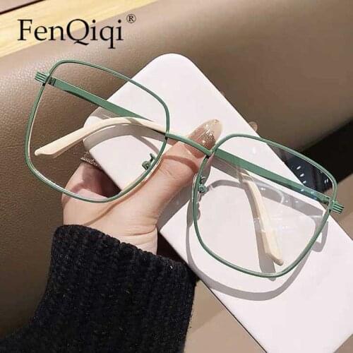 Luxury Square Sunglasses Women Brand Designer Vintage Alloy Frame Mint Anti-blue Light Eye Wear Optical Lens lunette de soleil
