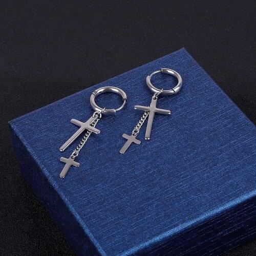 Hot Fashion Popular Long Tassel Unisex Hoop Earrings Punk Metal Jewelry Brincos Cross Star Tassel For Women Men Hip Hop Jewelry