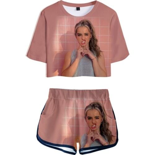 Casual Addison-Rae 3D Exposed Navel T-shirt +shorts womens two-piece sets Fashion 3D Addison-Rae girls Summer two-piece sets
