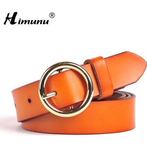 [HIMUNU] Genuine Leather Belts For Women Gold Pin Buckle Cowhide Belt Women Fashion belt women