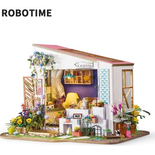 Robotime DIY Miniature House Doll House with Furniture & light Wood Dollhouse Toys for Children Lilys Porch Girls Gift DG11