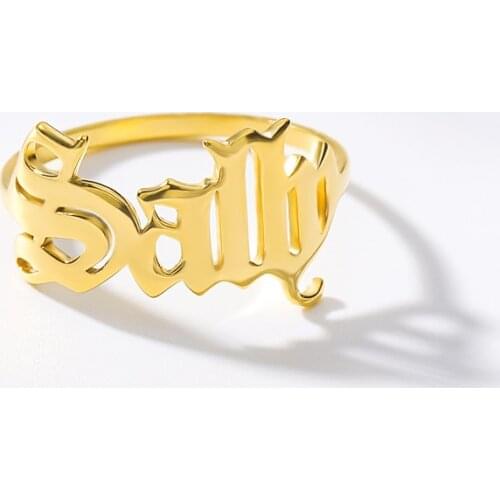 Custom Old English Name Ring Personalized Gold Stainless Steel Number Rings For Men Best Friends Wedding Nameplate Ring