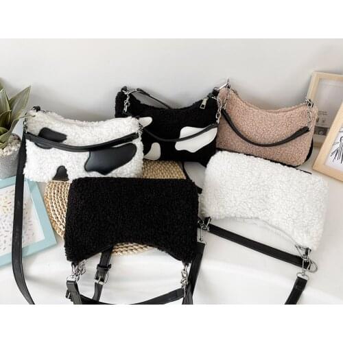 Women Fleece Shoulder Messenger Bags Winter Fashion Handbags Female Chain Crossbody Satchel Pouch