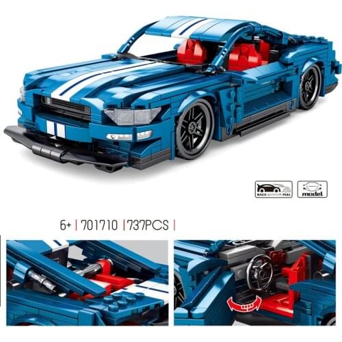 Technical building block Muscle sports car Ford Mustang model Pull back vehicle steam assembly bricks toy collection for gift