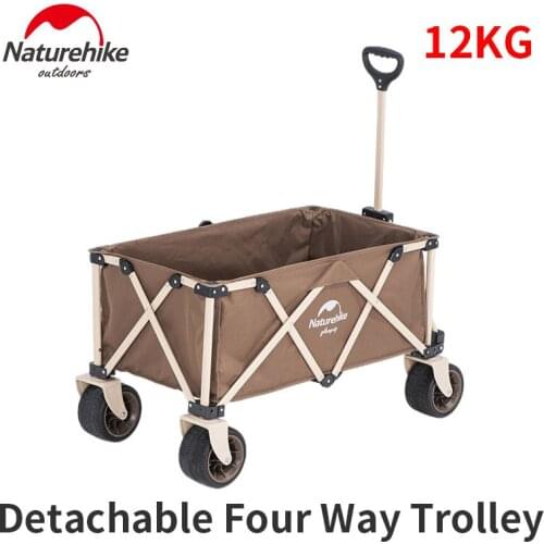 Naturehike Camping 4-Way Foldable Shopping Cart Portable 140L Storage Trolley 600D Oxford Cloth Detachable Wheel Outing Tool