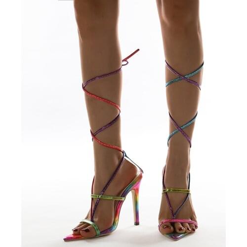 European Style Lace Up Single Shoes Sexy High Heeled Sandals Size 35-42