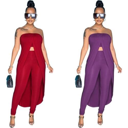 Chiclover Streetwear Fashion Clothes Wholesale Items Women Two Piece Set Chest Wrapped Cloak Trousers Sexy Strapless Outfit Suit