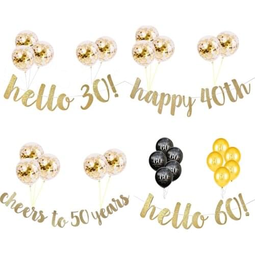 Birthday Banner Party Cheers Flag 30 40 50 60 70th Adult Birthday Deco Golden Balloon Garland 30 Years Old Birthday Supplies