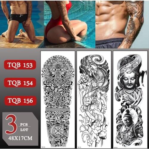 3 pcs/lot Large Arm Sleeve Waterproof Temporary Tattoo Sticker Full Arm Fake Tattoos For Men Women Skull Rose Flower Arm Sticker
