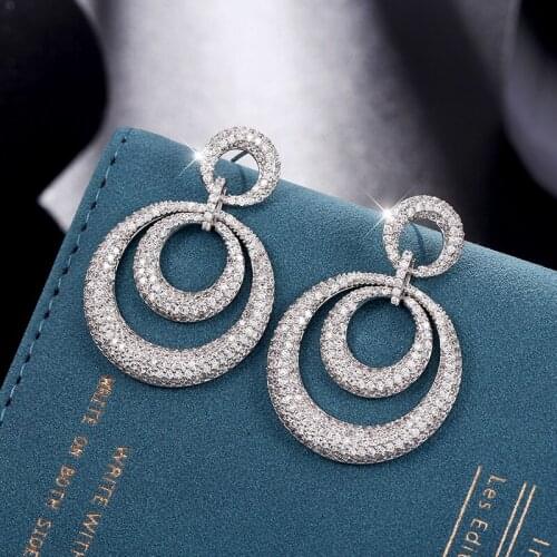 EYER Luxury Pretty Full Zircon Round Dangle Earrings For Women Wedding Party Bridal Jewelry boucle d'oreille femme Gift Jewelry