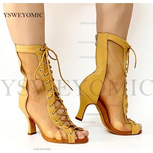 2021 Women Dance Boots With Suede leather Insole Customized Heel Nude Black Nubuck Soft Thicker Sole Bachata Latin Dance Shoes