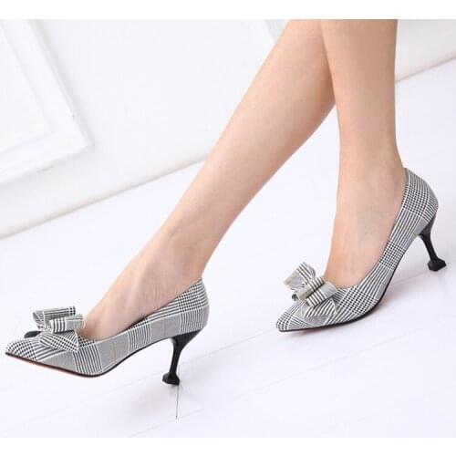 Big Size Ladies high heels women shoes woman pumps Bowknot Fine-heeled high-heeled single shoes