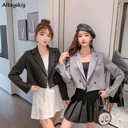 Women Blazers Solid Spring Trendy Crop Top Black Suits Loose Cozy Student Preppy Double-breasted Clothes Female High Quality New